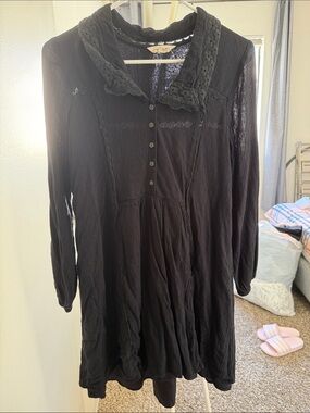 Lucky Brand Black Long Sleeve Lace Collar Dress